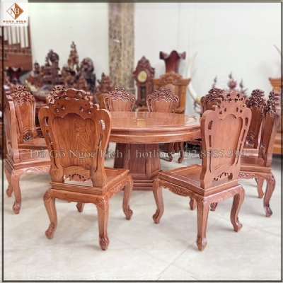 Bàn ăn tròn 10 ghế gỗ hương hiện đại