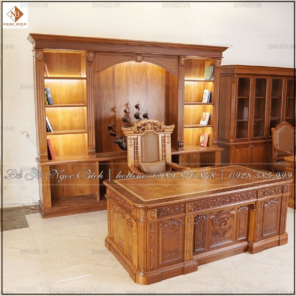 Bàn làm việc Tổng Thống Mỹ gỗ gõ đỏ 