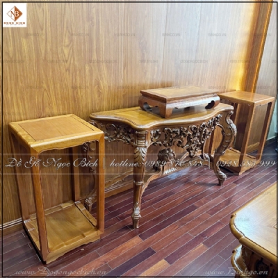 Bộ 3 món kê đồ gỗ gõ đỏ với bàn bán nguyệt