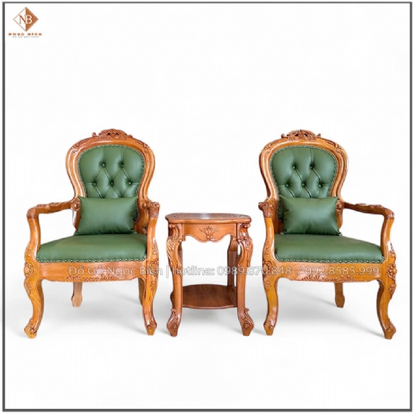 Bộ bàn ghế uống trà bọc da xanh bộ đội 