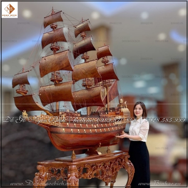 Chọn mô hình thuyền buồm dài 2m gỗ tự nhiên