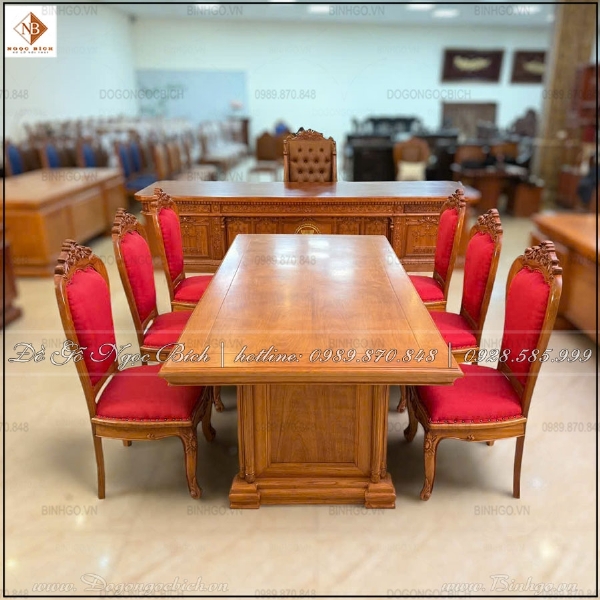 Combo bàn họp 2m40 và ghế họp hoa lá tây