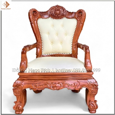Ghế Giám Đốc bọc da màu trắng chất liệu gỗ gõ đỏ