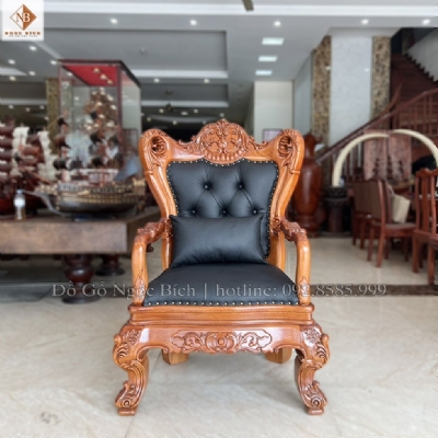 Ghế Lãnh Đạo bọc da đen chất liệu gỗ gõ 