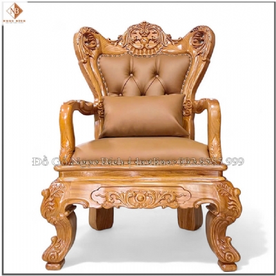 Ghế Lãnh Đạo bọc da nâu chất liệu gỗ gõ đỏ
