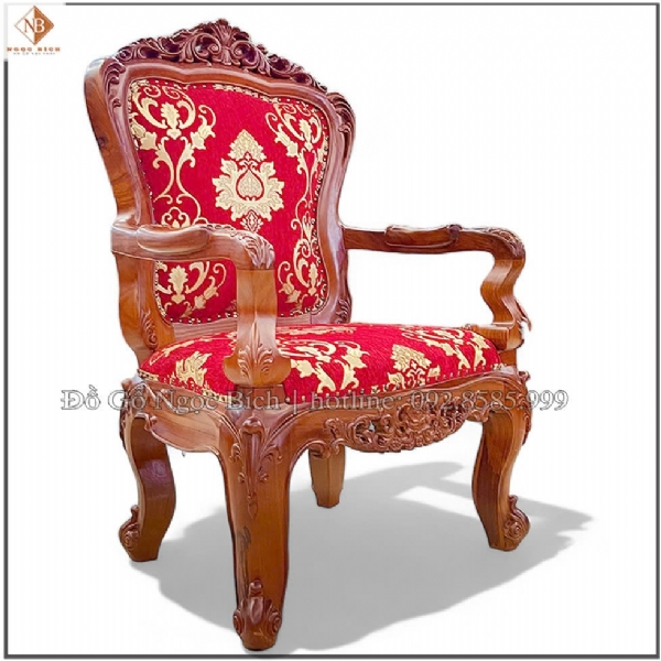 Mẫu ghế Louis Hoàng Gia bọc vải gấm đỏ