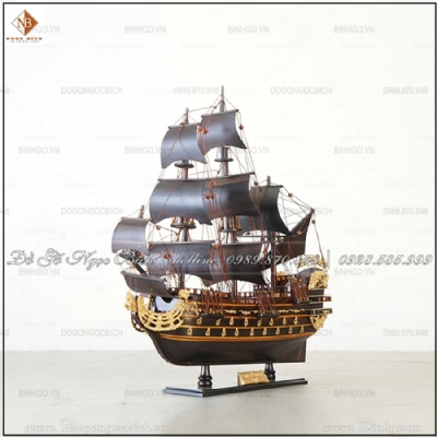 Mô hình thuyền chiến cổ gỗ mun dài 40cm