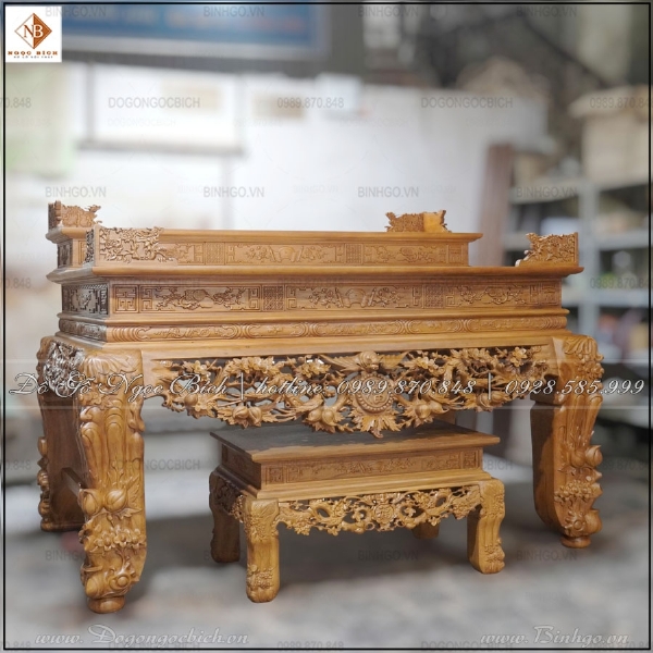 Sập thờ nhị cấp Mai thọ gỗ gõ đỏ