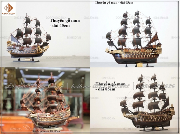 Thuyền buồm mô hình gỗ mun quà tặng doanh nghiệp cao cấp