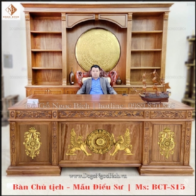 Bàn làm việc của Chủ Tịch gỗ tự nhiên mẫu điểu sư