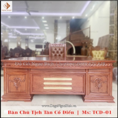 Bàn làm việc của chủ tịch mẫu tân cổ điển dát vàng TCD01