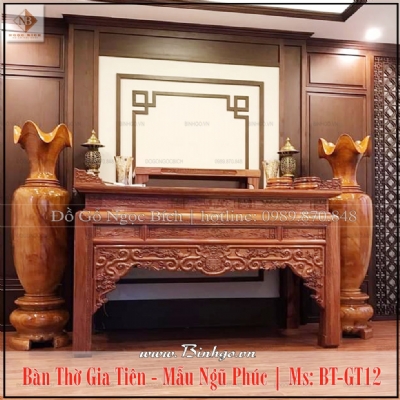 Bàn Thờ gia tiên mẫu ngũ phúc gỗ Gõ Đỏ