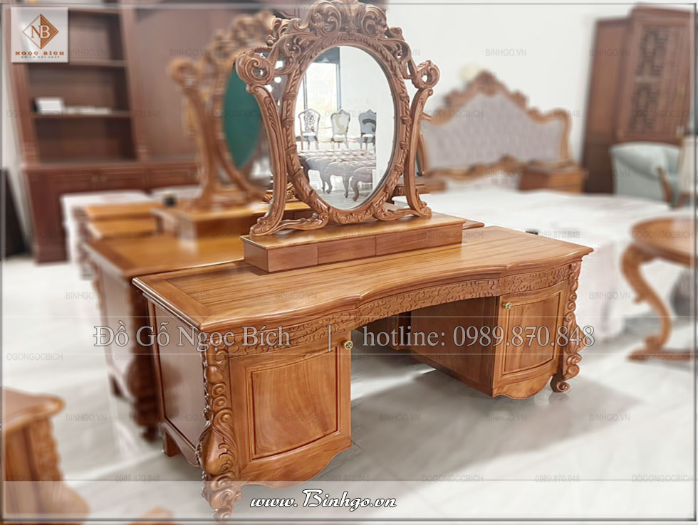 Bàn trang điểm tân cổ điển gỗ gõ đỏ