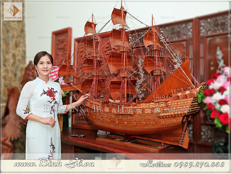 Thuyền phong thủy gỗ Hương siêu to, kích thước: 1600x1500x480mm
