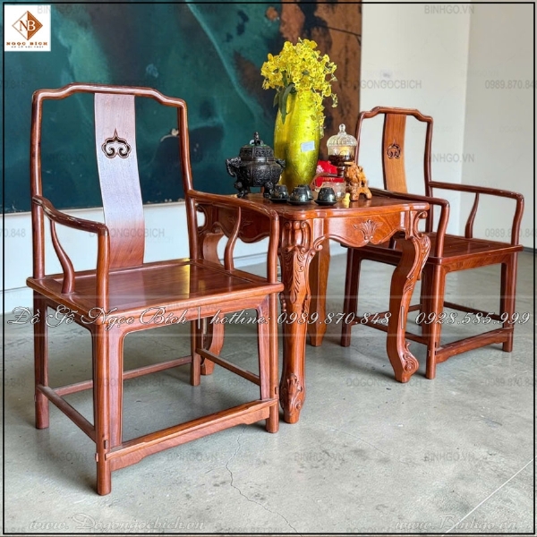 Bộ Bàn Ghế Thư Phòng 3 Món Dáng Cổ Điển Á Đông