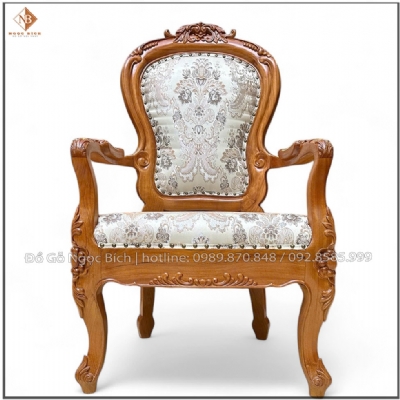Ghế Giám Đốc nữ bọc gấm trắng hoa văn cổ điển 
