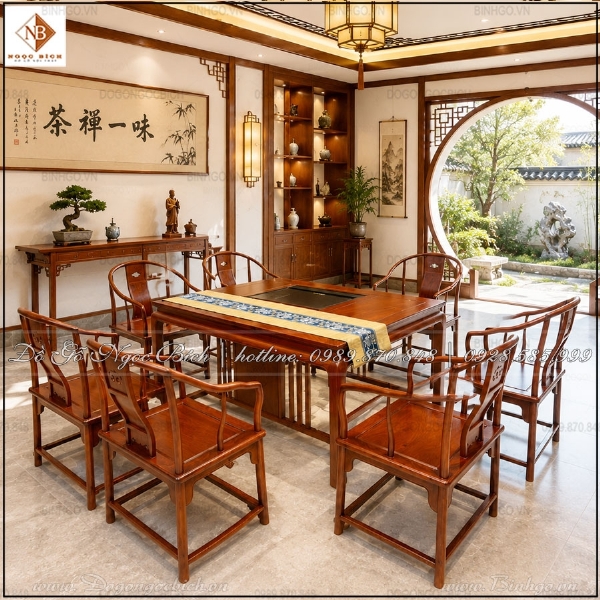 Vì Sao Bộ Bàn Trà Gỗ Hương Nhập Khẩu Được Giới Doanh Nhân Ưa Chuộng