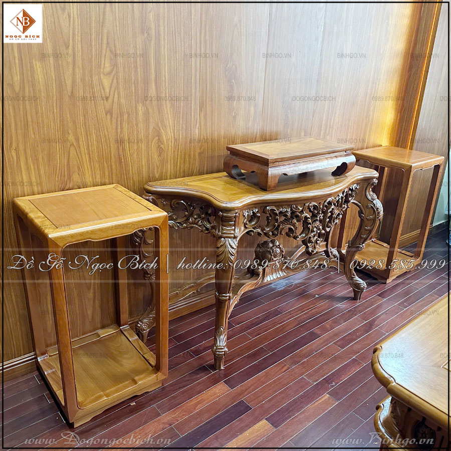  Bộ 3 món kê đồ gỗ gõ đỏ với bàn bán nguyệt