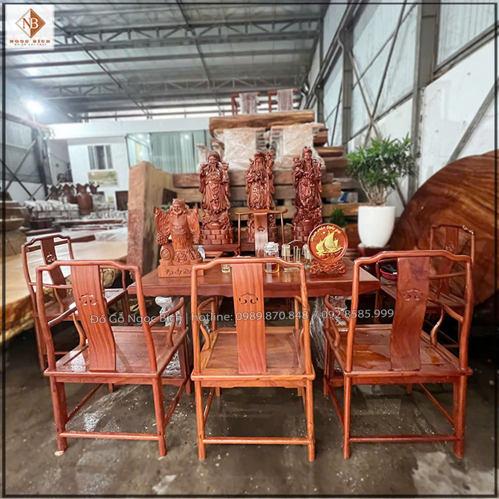 Bàn ghế gỗ nguyên khối phòng trà tiếp khách
