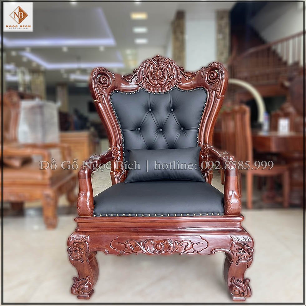 Ghế Chủ tịch bọc da nhăn gỗ tự nhiên