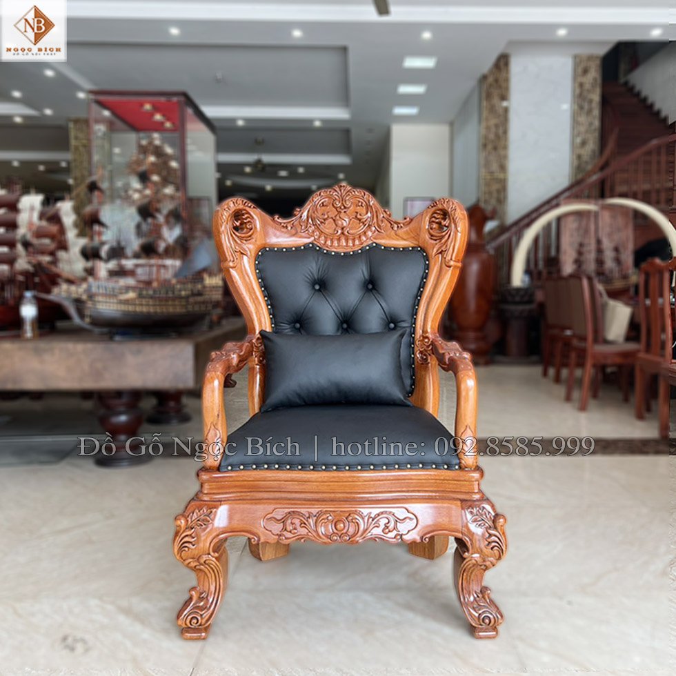 Ghế Lãnh Đạo bọc da đen chất liệu gỗ gõ đỏ
