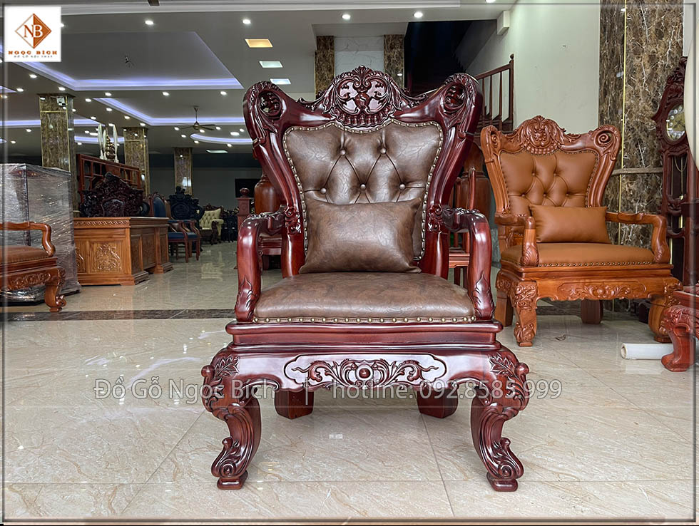Ghế Lãnh Đạo bọc da nâu gỗ tự nhiên