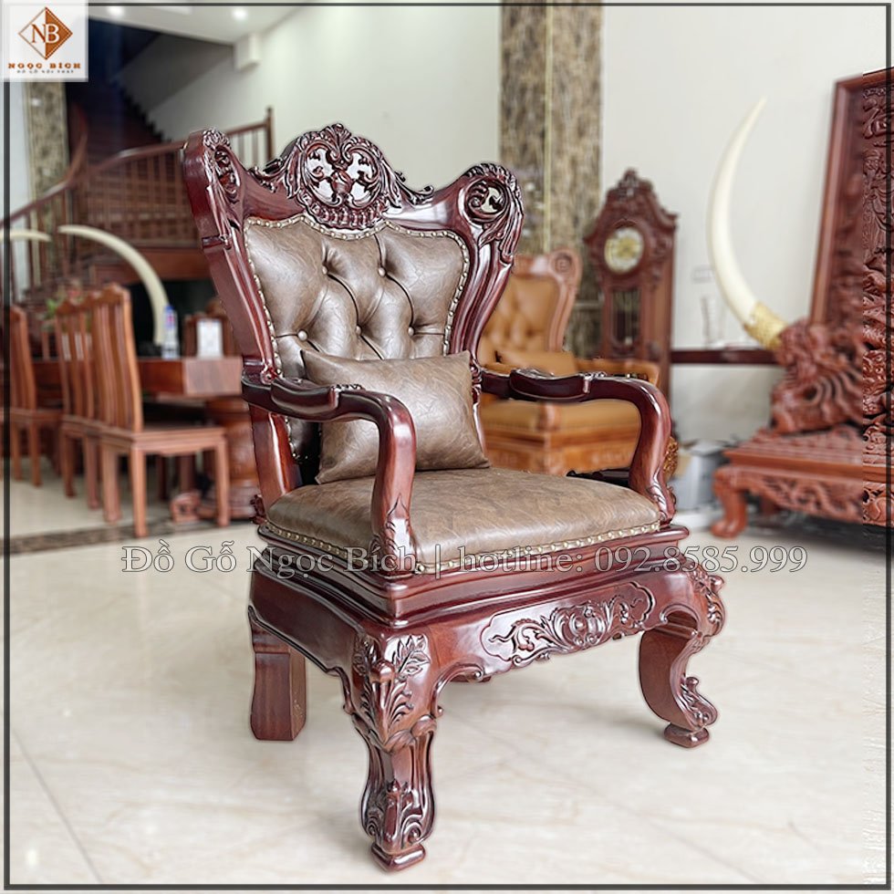 Ghế lãnh Đạo gỗ tự nhiên bọc da thật