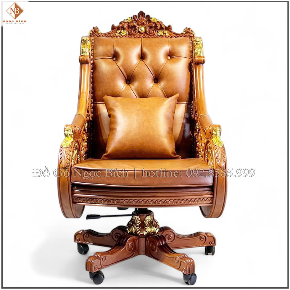 Chiếc ghế làm việc của Chủ Tịch chân xoay gỗ tự nhiên