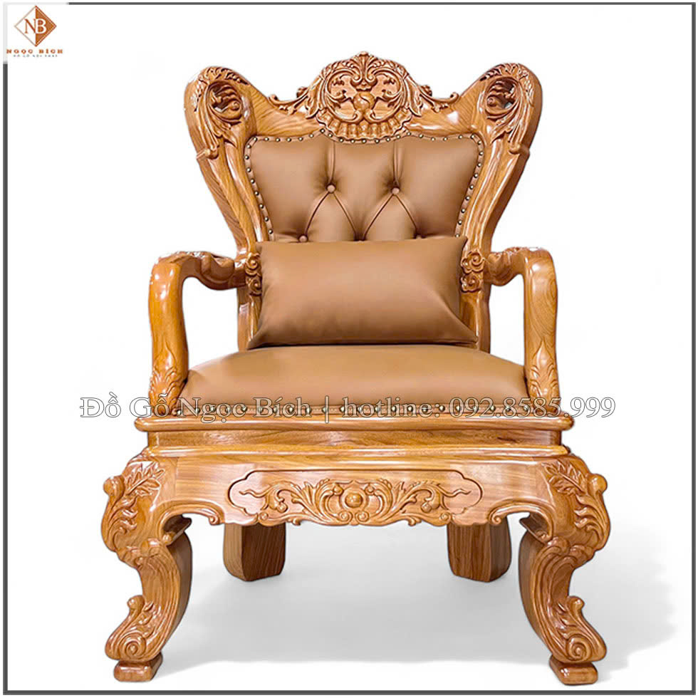 Ghế Lãnh Đạo bọc da nâu chất liệu gỗ gõ đỏ