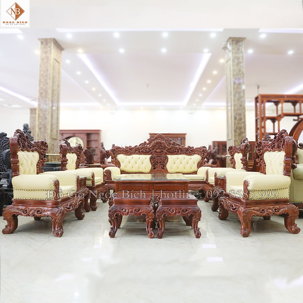 Bộ Sofa 10 món bọc da trắng cổ điển
