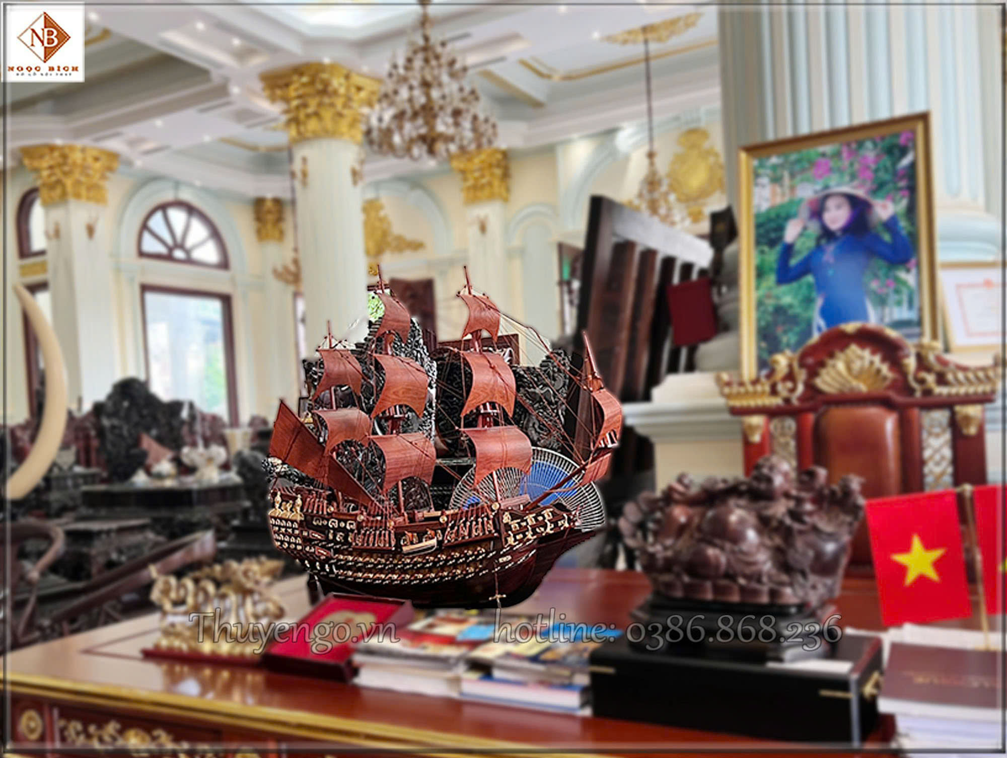 Mẫu thuyền buồm doanh nhân gỗ trang trí bàn làm việc đẹp 