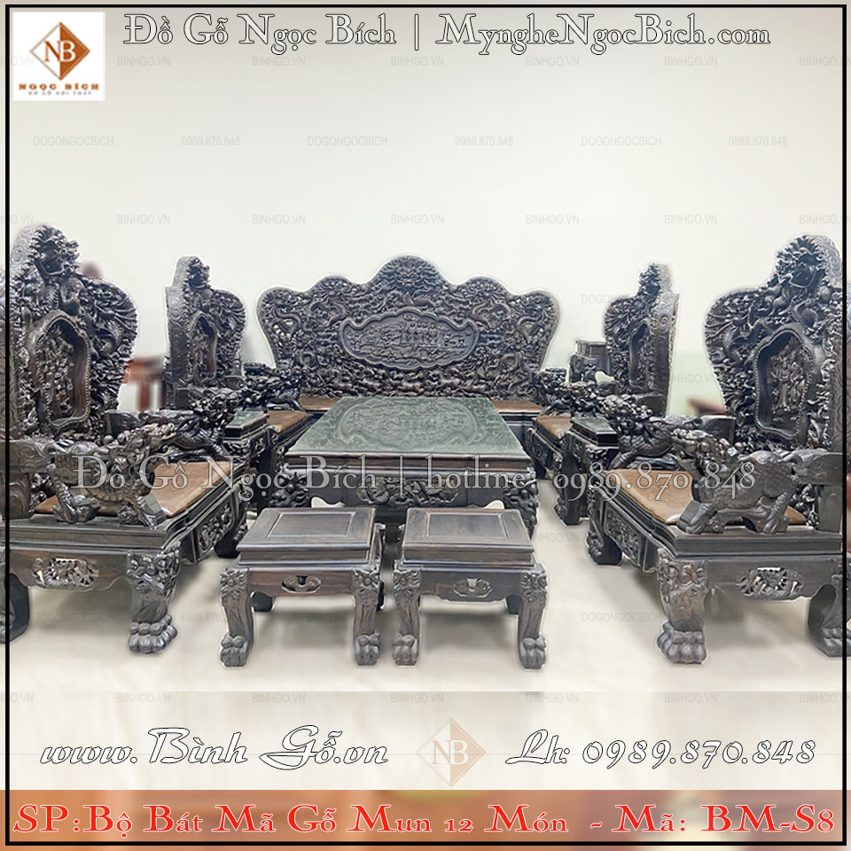Bộ Bát Mã 12 món gỗ mun